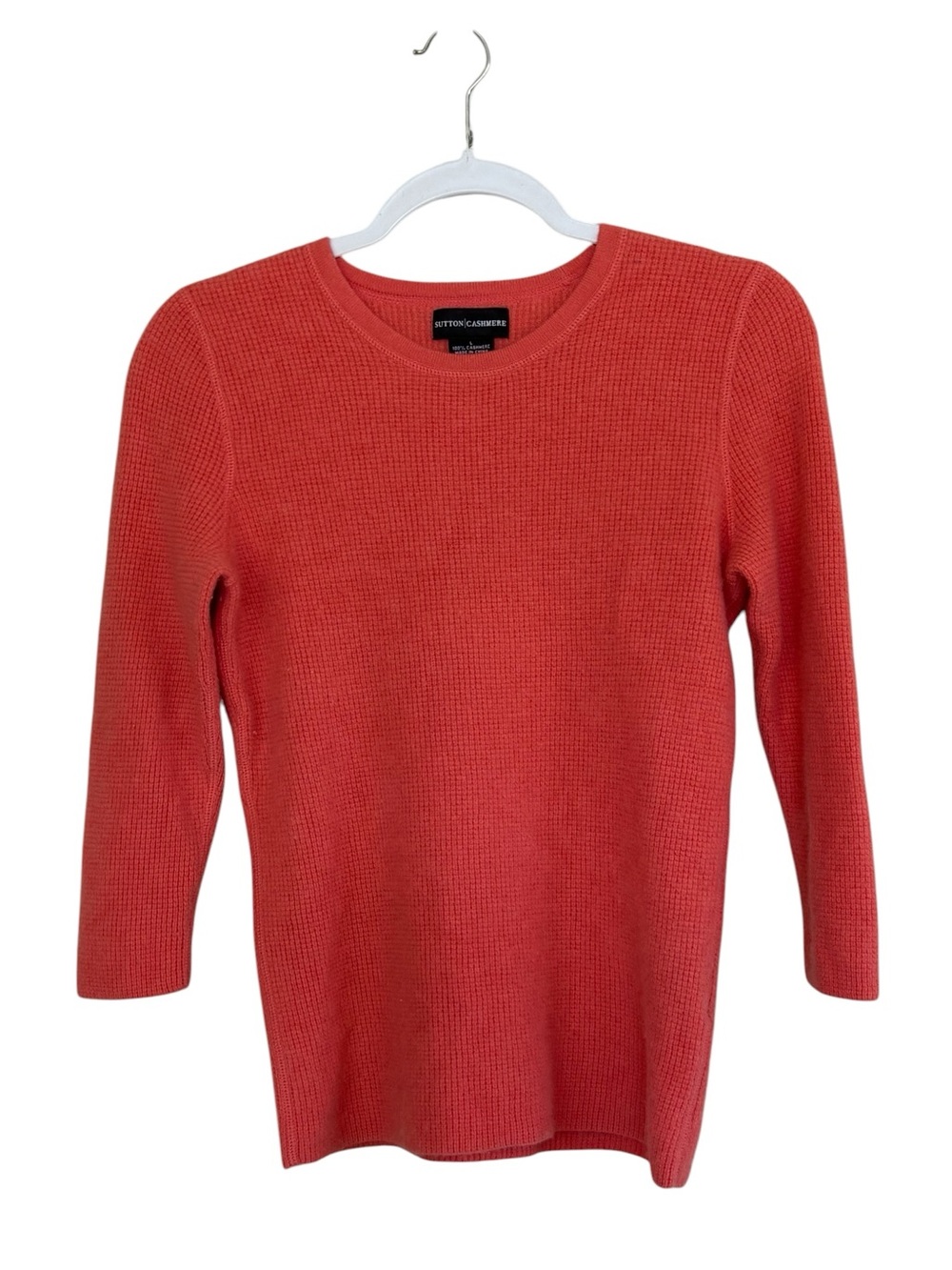 SUTTON CASHMERE Waffle Knit Crewneck  100% Cashmere Sweater Size L